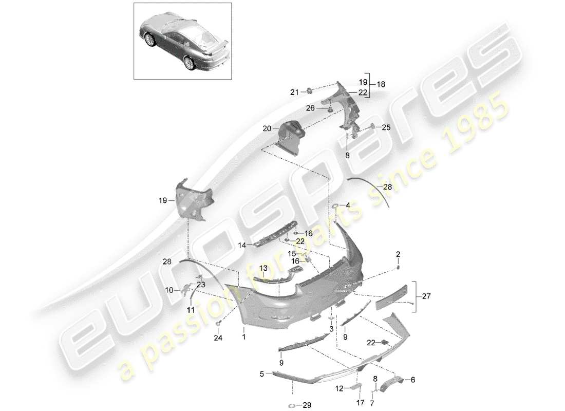 porsche 2019 (991-2 r/gt3/rs) schéma des pièces du pare-choc