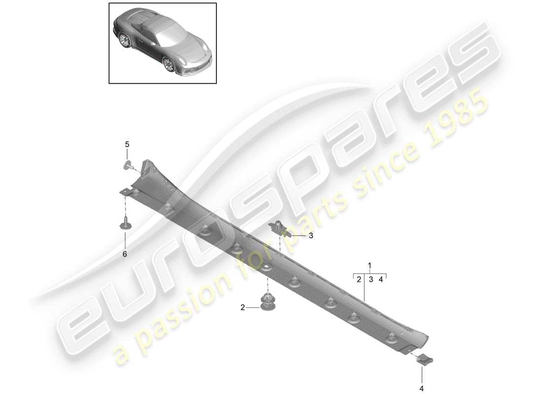 porsche 2015 (991-1 r/gt3/rs) garniture de membre latéral schéma des pièces
