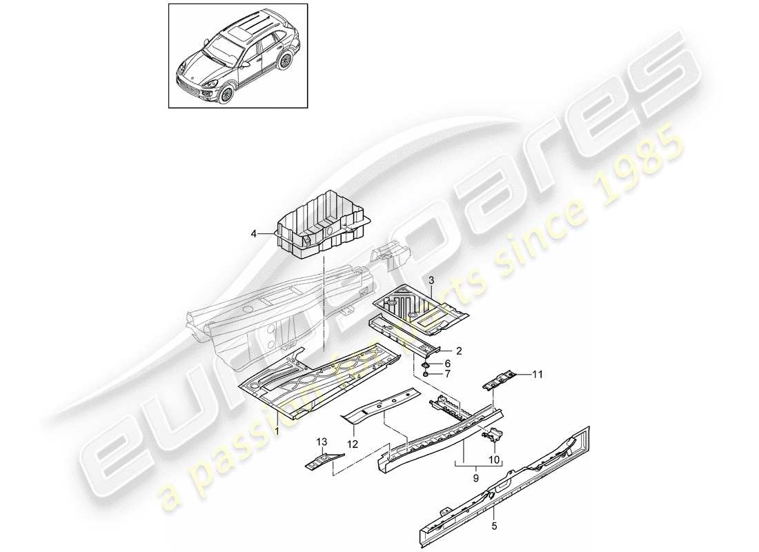 porsche 2012 (cayenne e2 92a) sol schéma des pièces