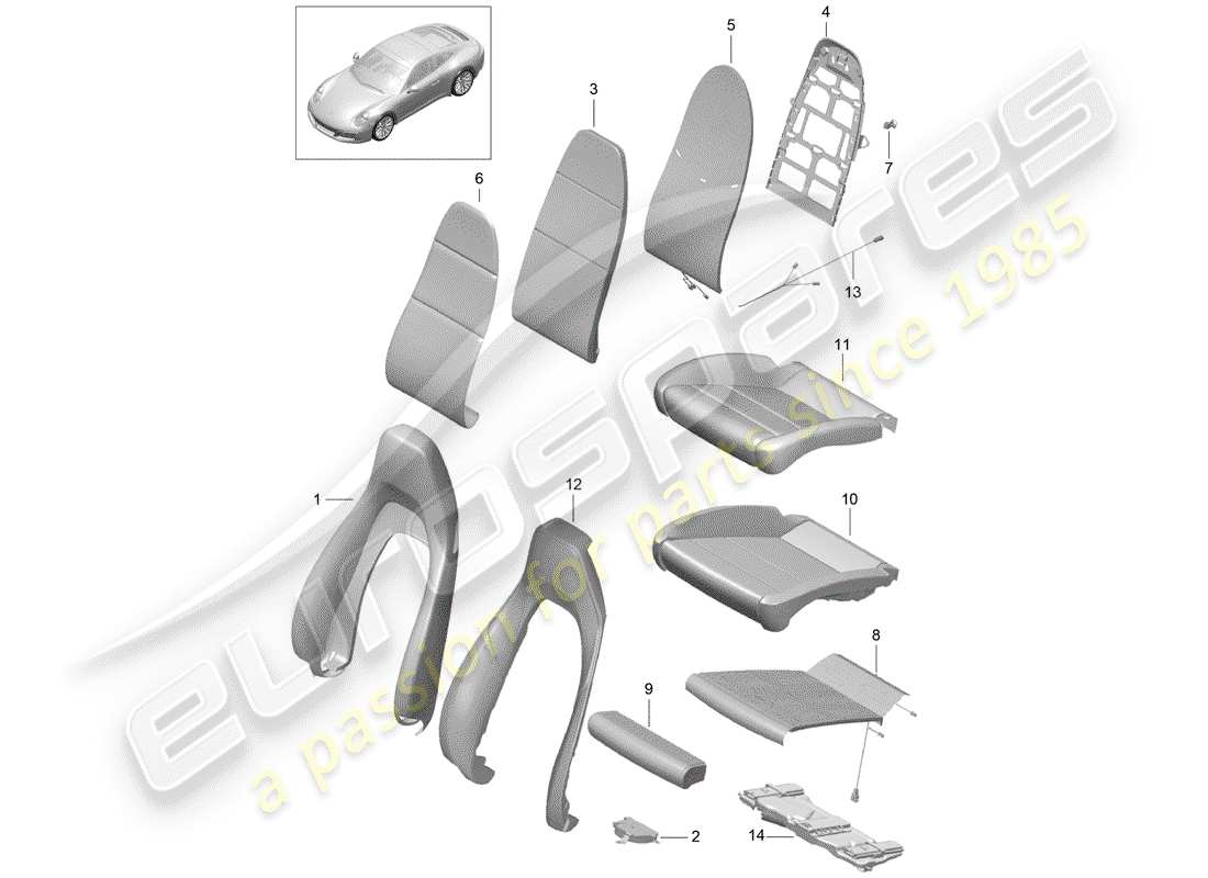 porsche 2019 (991-2) partie en mousse schéma des pièces