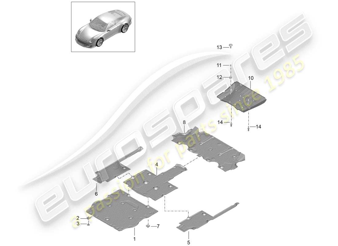 porsche 2015 (991-1 r/gt3/rs) doublure de sous-caisse schéma des pièces