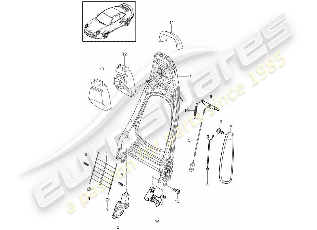 porsche 2012 (997-2 turbo / gt2 rs) cadre de dossier schéma des pièces