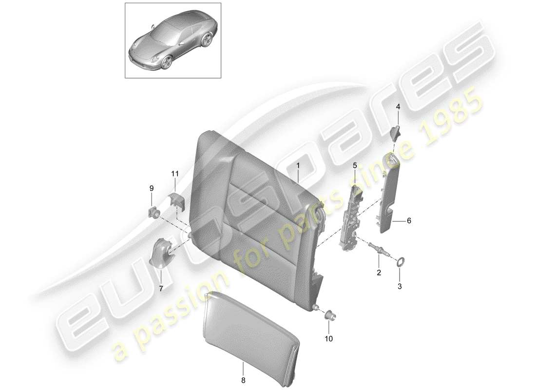 porsche 2014 (991-1) dossier de siège d'urgence schéma des pièces