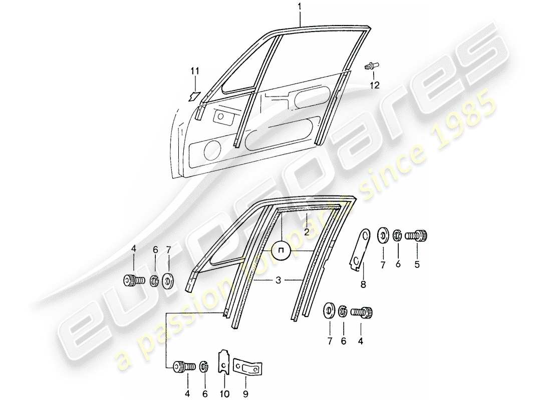 porsche 1987 (959) cadre de fenêtre schéma des pièces