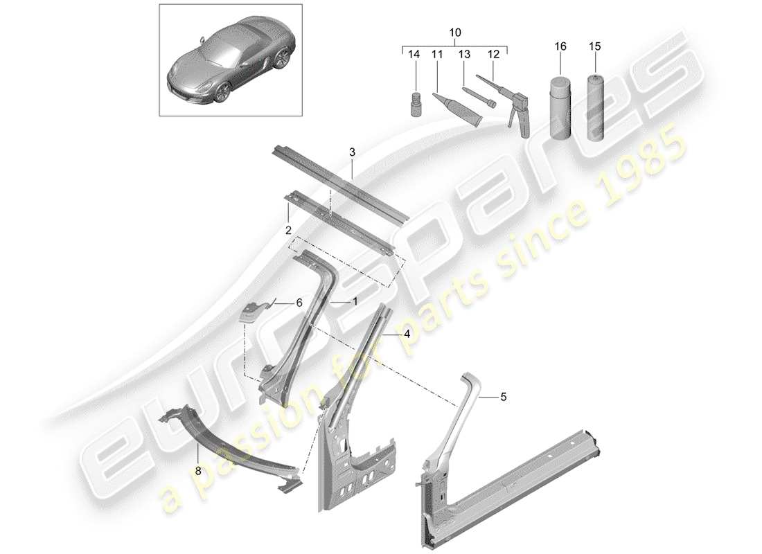 porsche 2014 (981 boxster) capot schéma des pièces