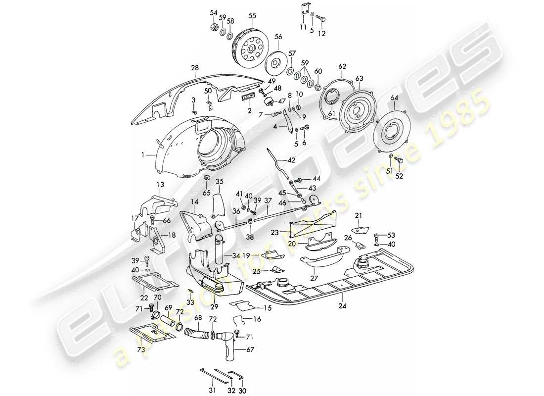 porsche 1965 (911/912) refroidissement par air - conduit d'air - et - couvercle moteur - pas pour : - (s)(d) schéma des pièces
