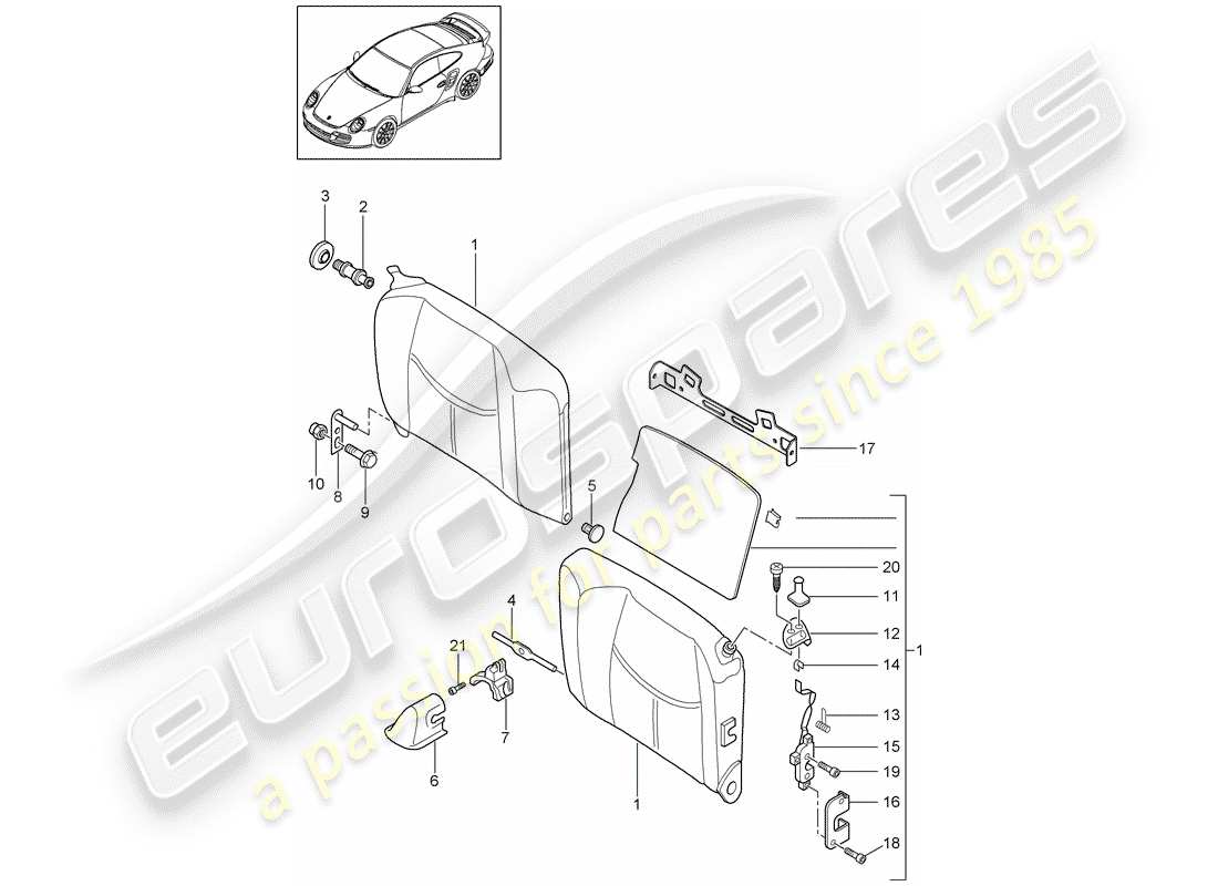 porsche 2011 (997-2 turbo / gt2 rs) dossier de siège d'urgence schéma des pièces