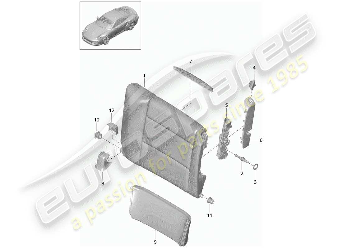 porsche 2014 (991-1 turbo) dossier de siège d'urgence schéma des pièces