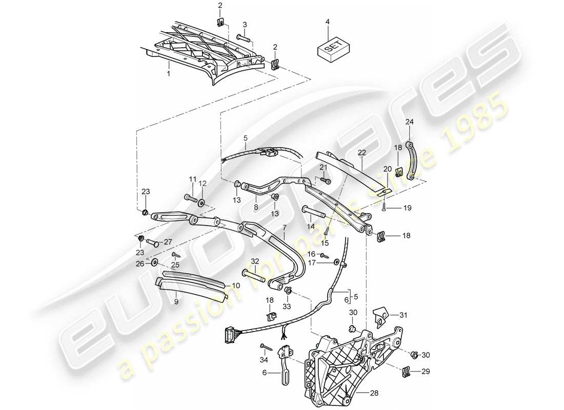 porsche 2008 (997-1 turbo / gt2) cadre supérieur schéma des pièces