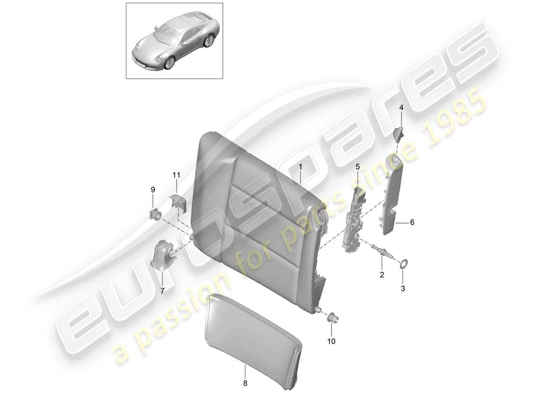 porsche 2017 (991-2) dossier de siège d'urgence schéma des pièces