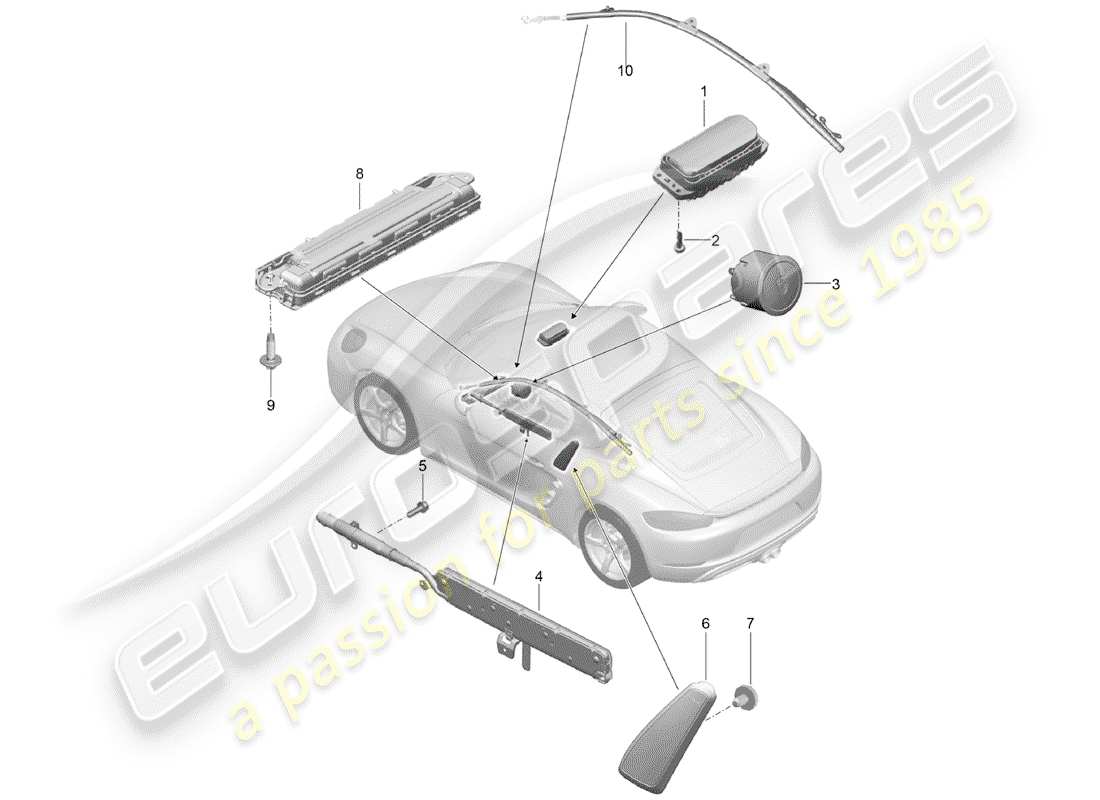 porsche 718 cayman (2020) schéma des pièces de l'airbag