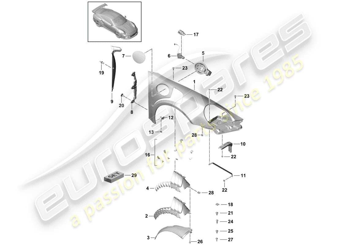porsche 2019 (991-2 r/gt3/rs) fixations diagramme des pièces