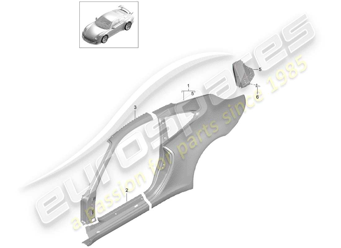 porsche 2019 (991-2 r/gt3/rs) panneau latéral schéma des pièces
