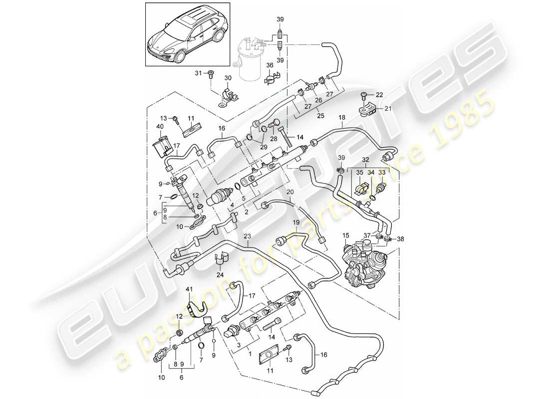 porsche 2015 (cayenne e2 92a) tuyau de récupération de carburant schéma des pièces