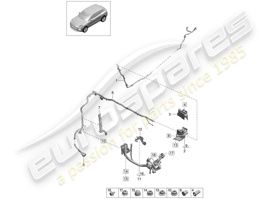 porsche 2019 (macan) faisceau pour batterie + schéma des pièces