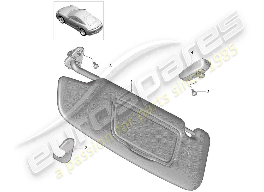 porsche 2015 (981 cayman) diagramme des pièces des pare-soleil