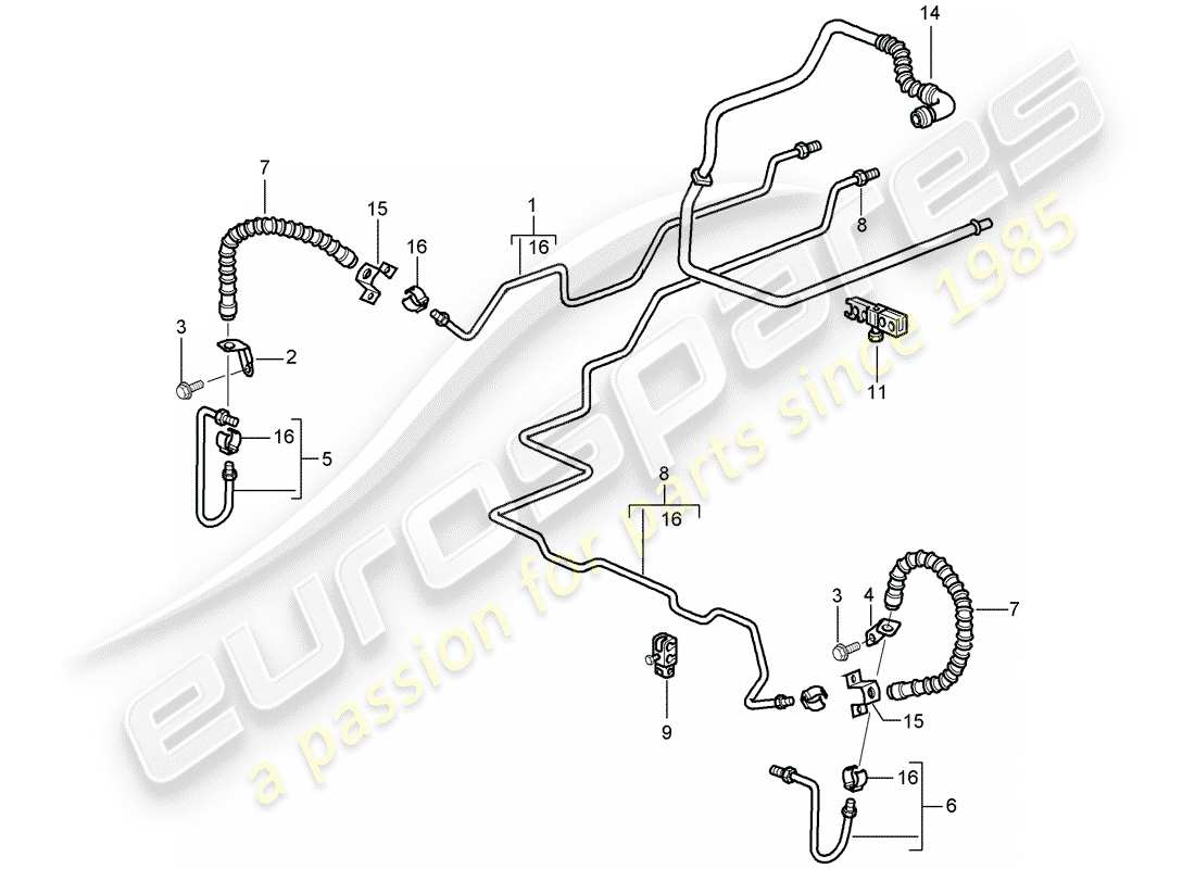 porsche 2011 (997-2 gt3) conduite de frein schéma des pièces