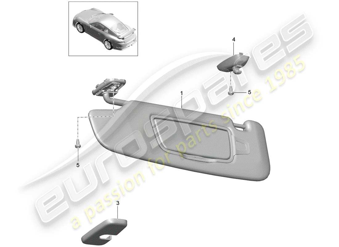 porsche 2018 (991-2 r/gt3/rs) diagramme des pièces des pare-soleil