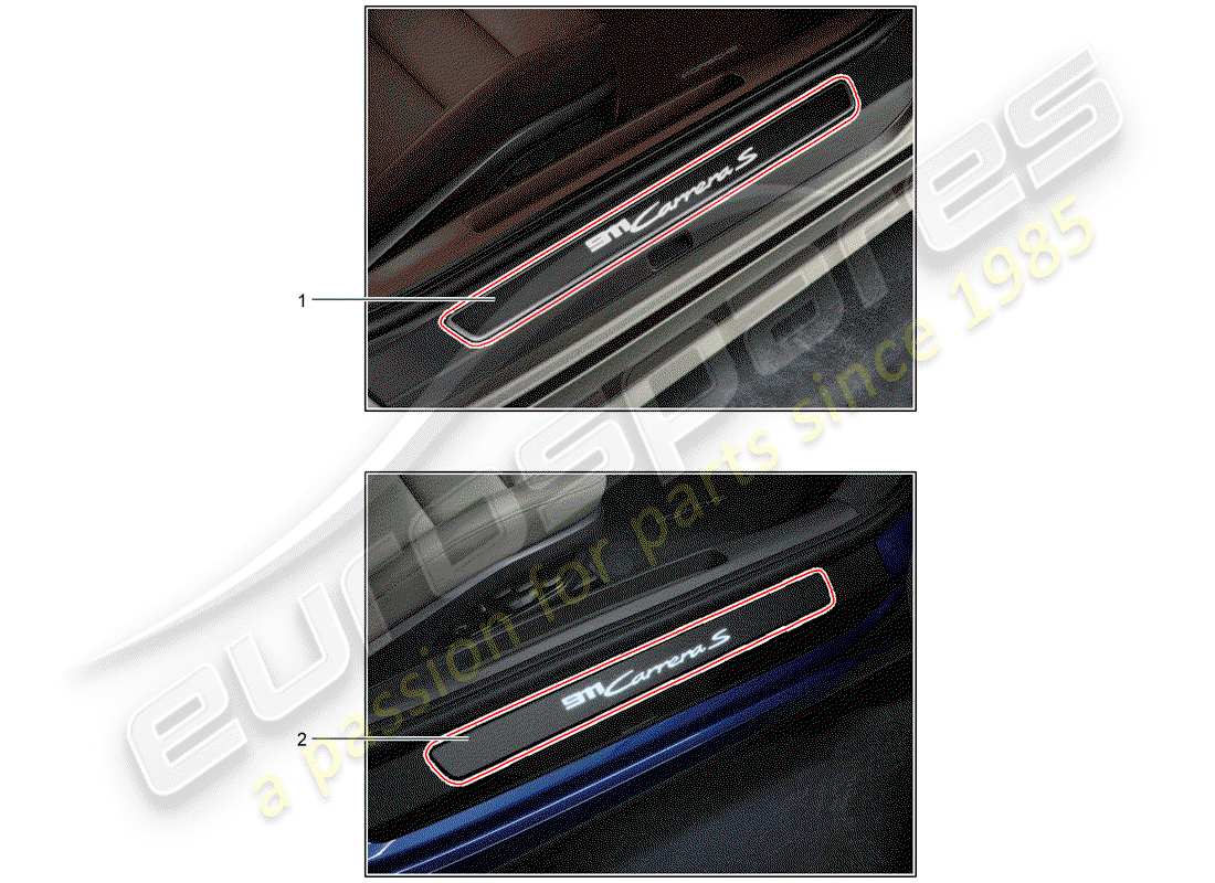 porsche 2017 (tequipment 98x/99x) plaque de seuil - panneau de seuil schéma des pièces