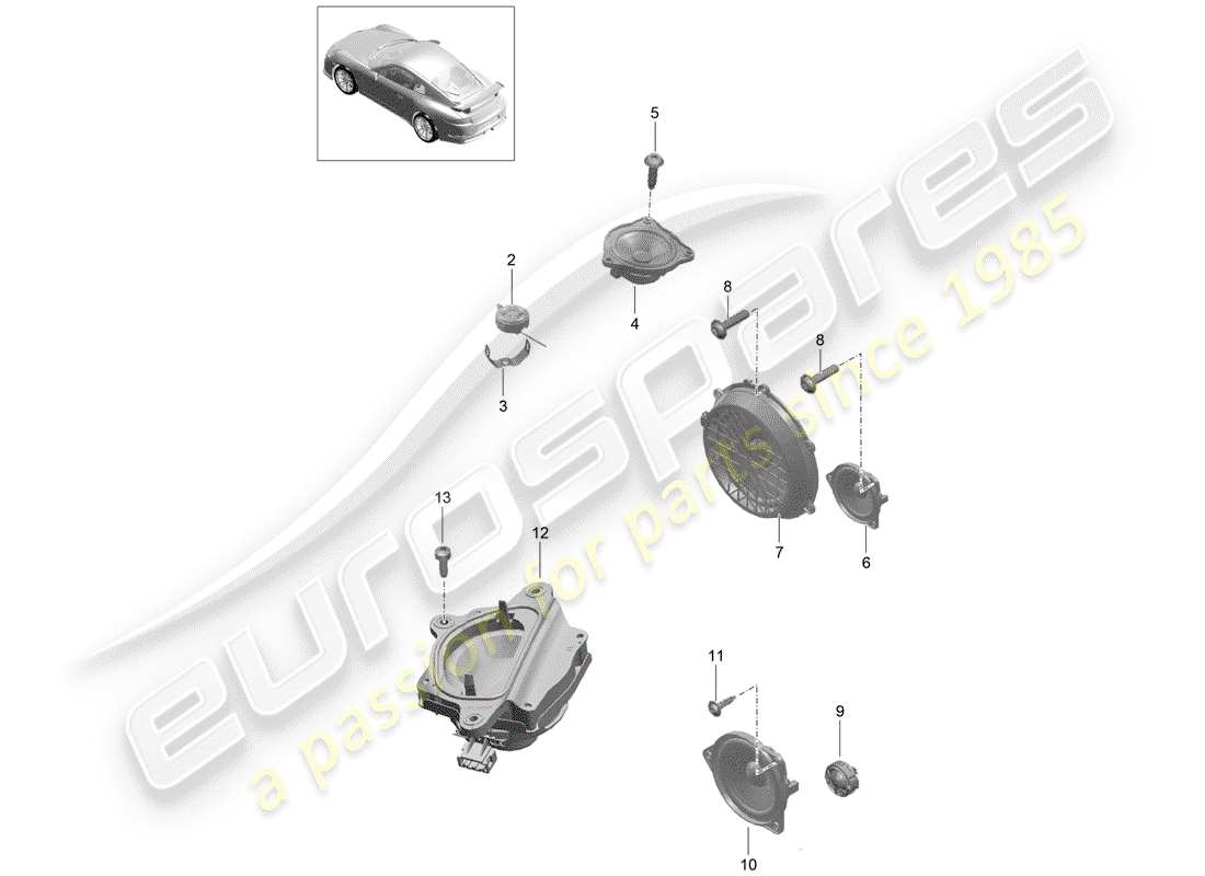 porsche 2019 (991-2 r/gt3/rs) schéma des pièces du haut-parleur