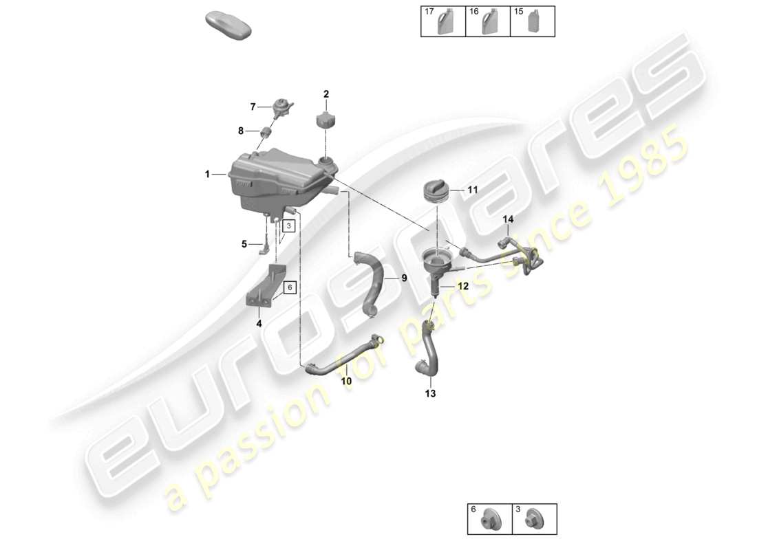 porsche 2020 (718 cayman) vase d'expansion de liquide de refroidissement schéma des pièces