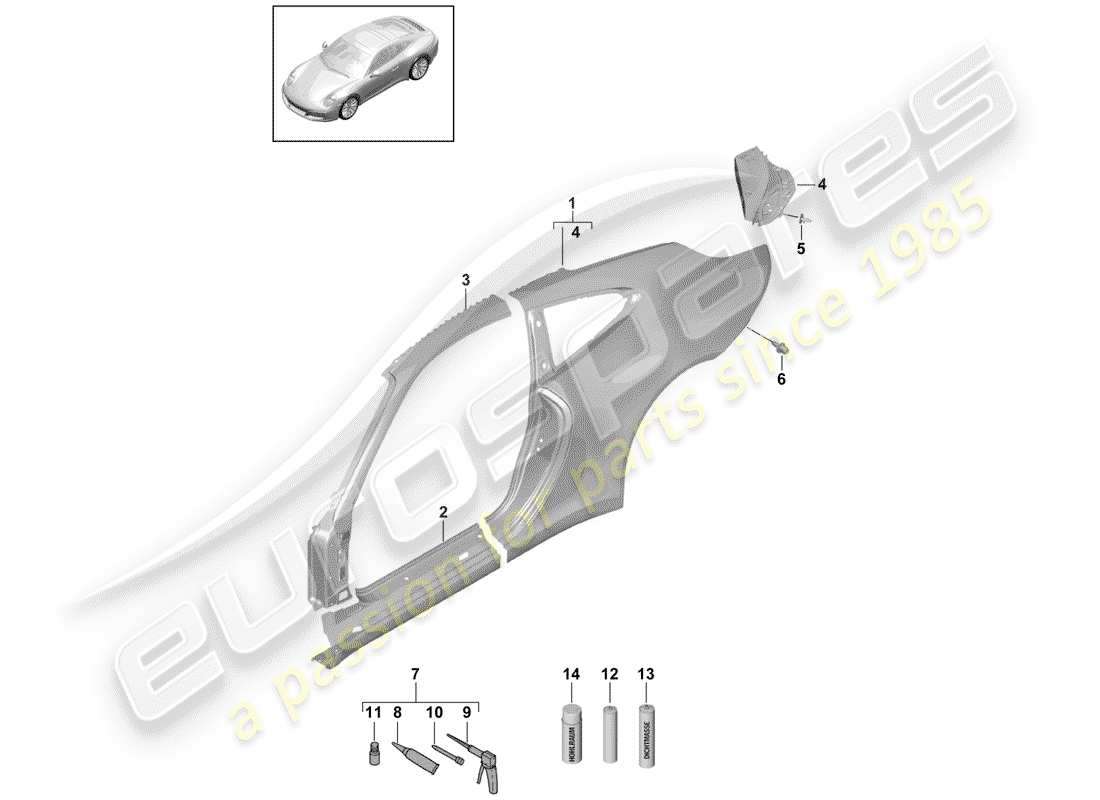 porsche 2019 (991-2) panneau latéral schéma des pièces