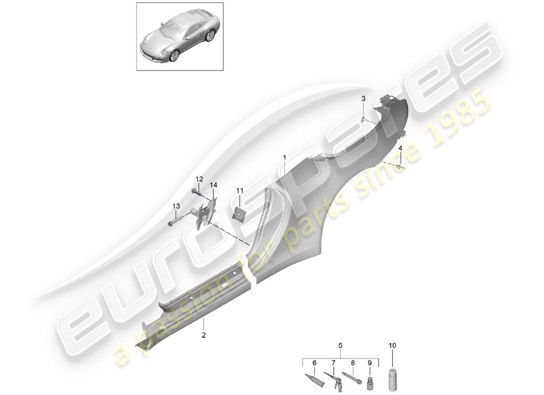 porsche 2019 (991-2) panneau latéral schéma des pièces