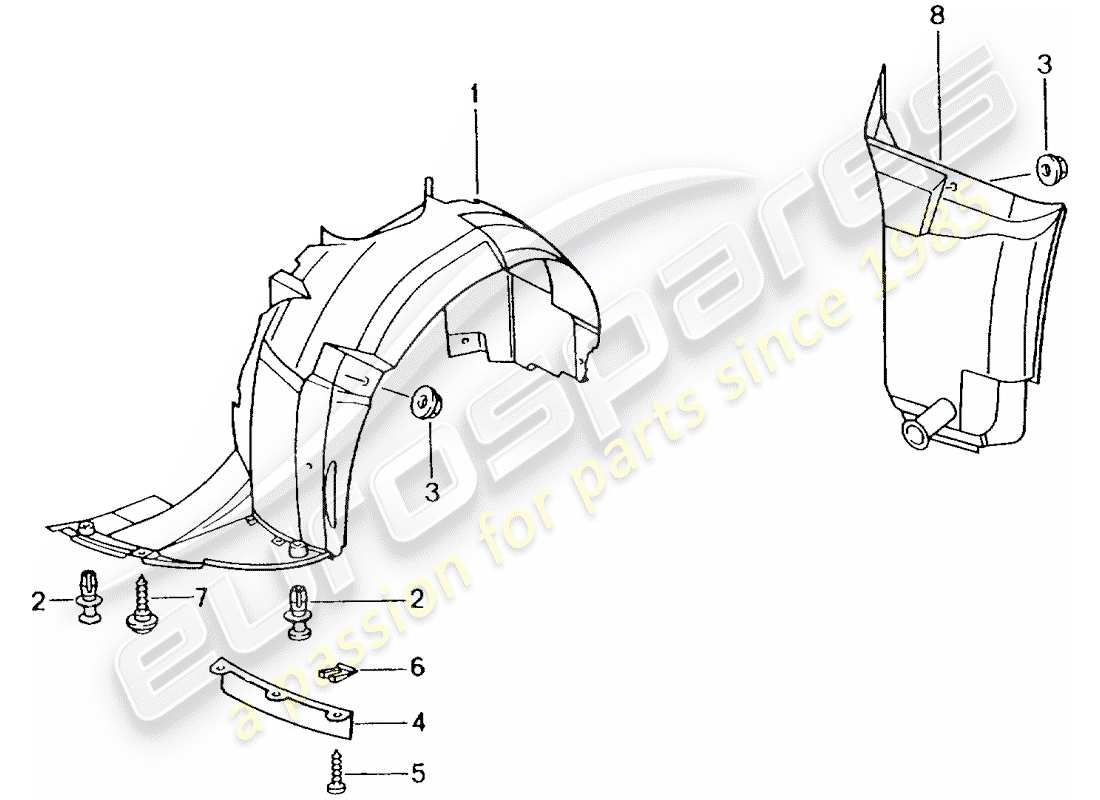 porsche 2004 (986 boxster) garniture - carter de roue schéma des pièces