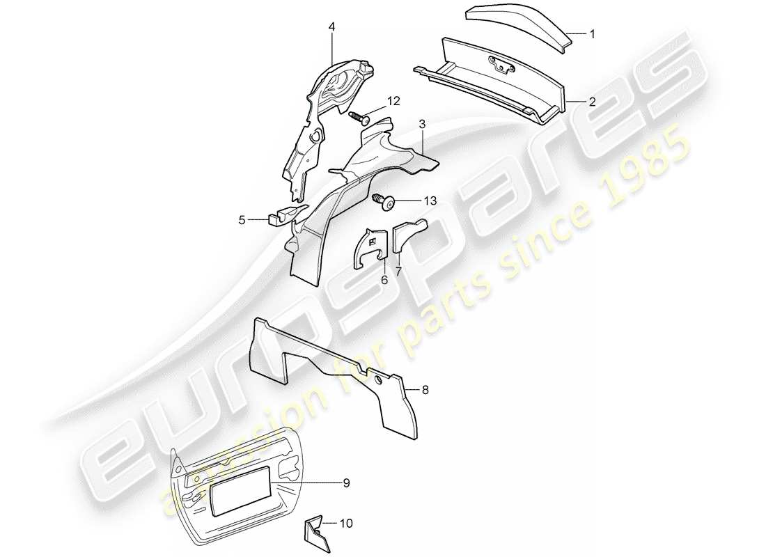 porsche 2004 (986 boxster) carrosserie - absorpteur de bruit schéma des pièces