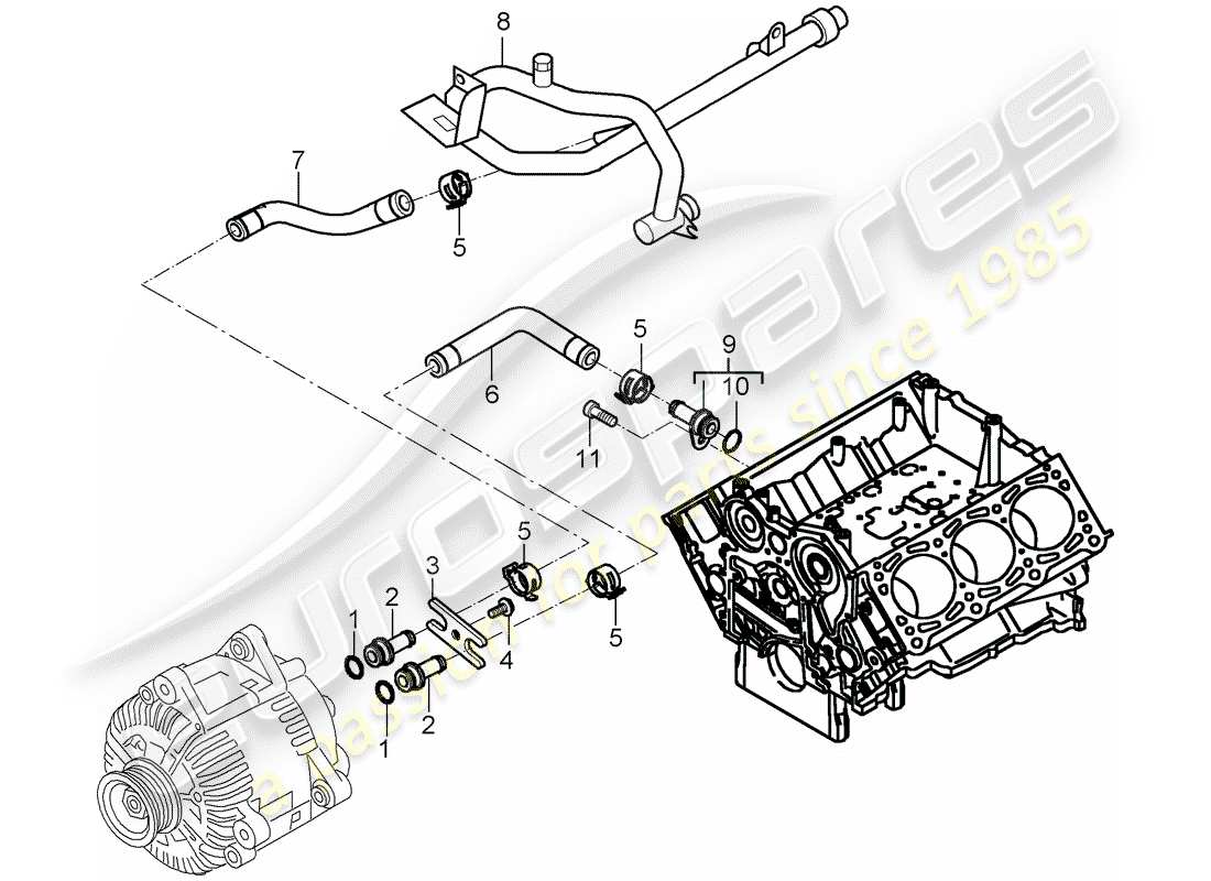 porsche 2008 (cayenne e1 9pa) refroidissement par eau 2 schéma des pièces