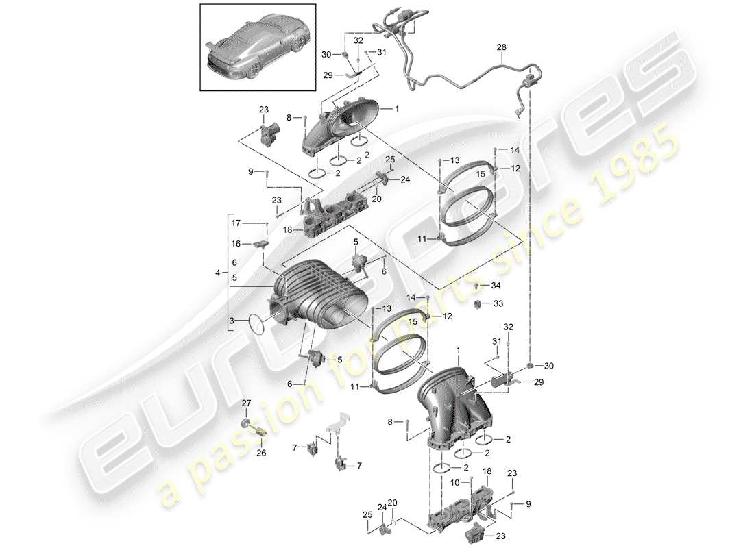porsche 2019 (991-2 r/gt3/rs) système d'admission schéma des pièces