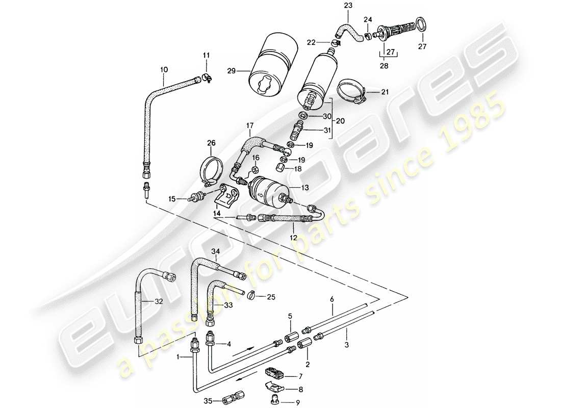 porsche 1988 (944) système de carburant schéma des pièces