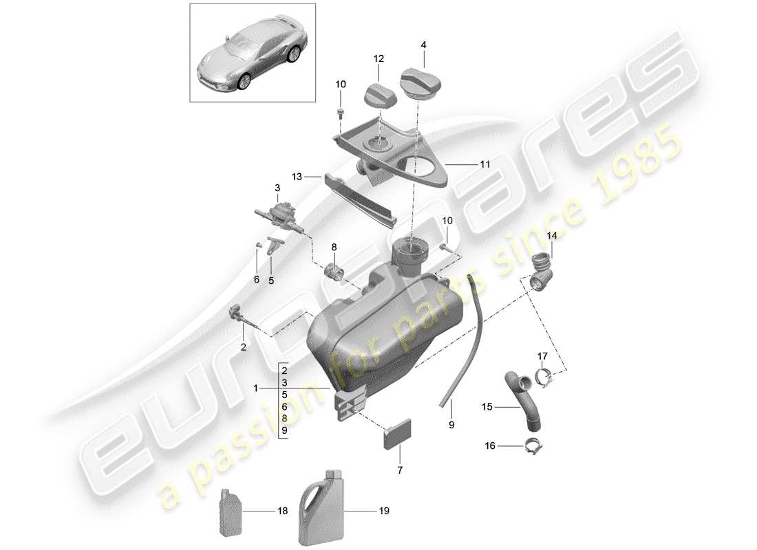 porsche 2016 (991-1 turbo) refroidissement par eau schéma des pièces