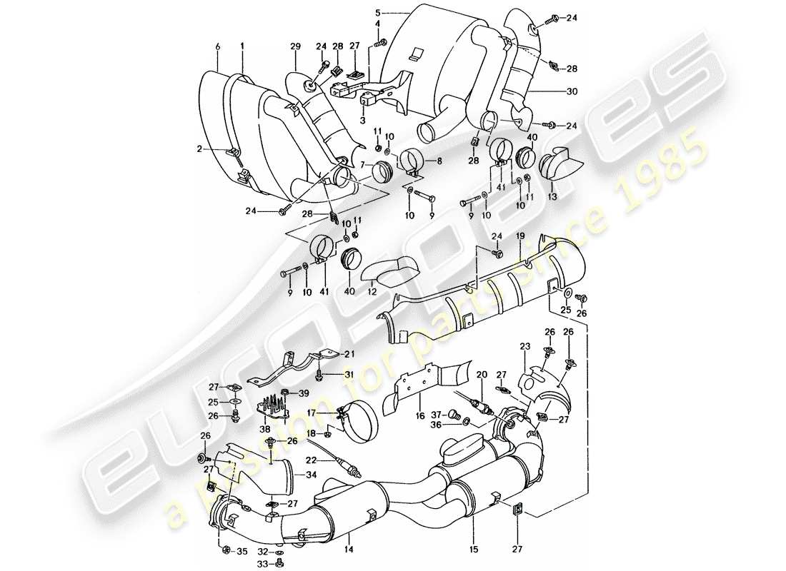 porsche 1998 (993) système d'échappement - silencieux - échappement - catalyseur schéma des pièces