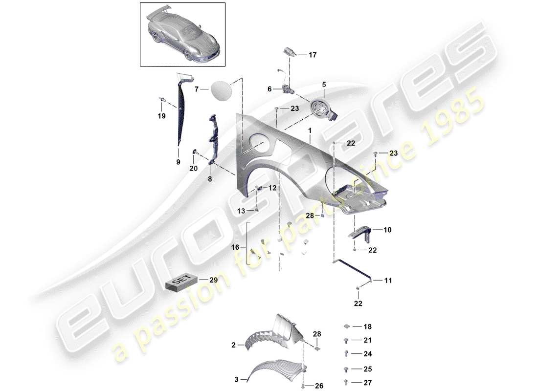 porsche 2015 (991-1 r/gt3/rs) fixations diagramme des pièces