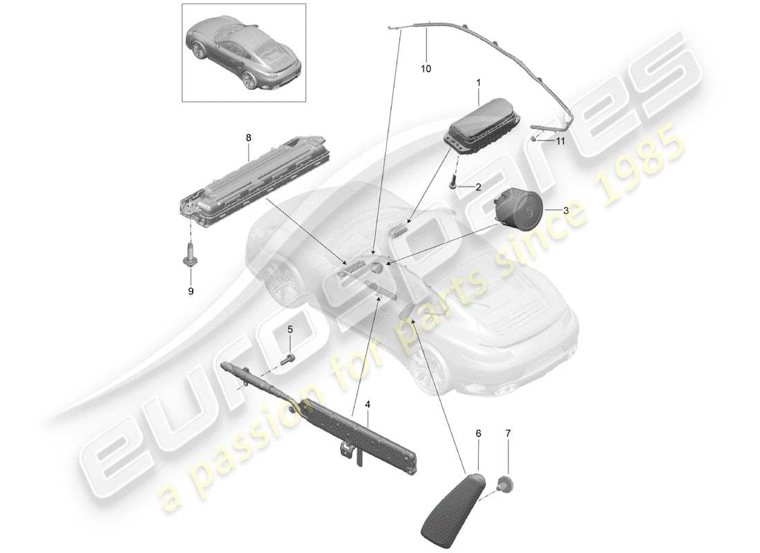 porsche 991 turbo (2020) schéma des pièces de l'airbag