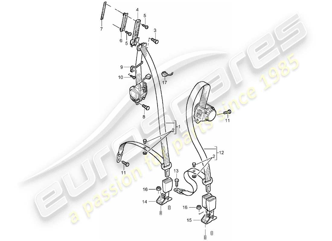 porsche 2003 (cayenne e1 9pa) ceinture de sécurité à trois points schéma des pièces