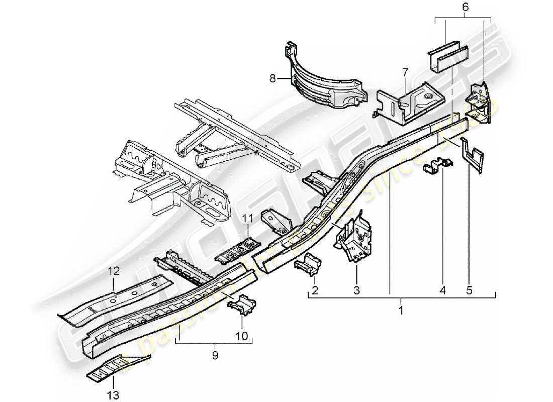porsche 2003 (cayenne e1 9pa) diagramme des pièces du cadre