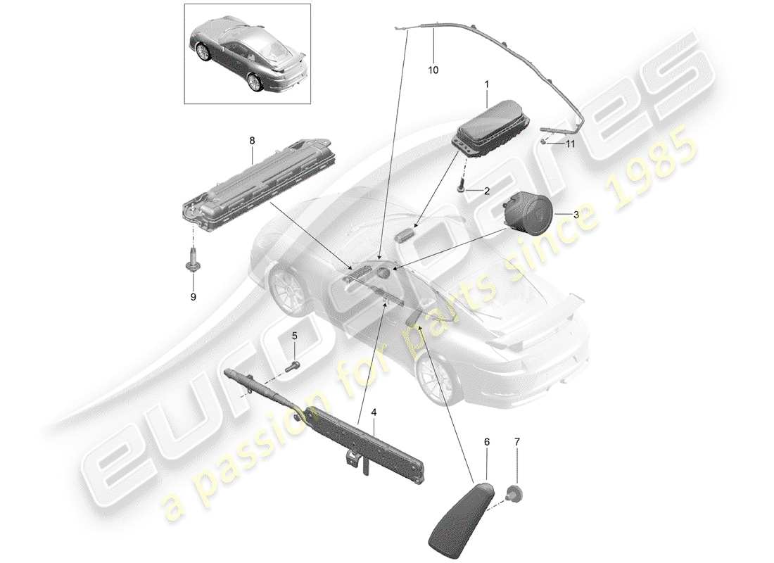 porsche 2019 (991-2 r/gt3/rs) airbag schéma des pièces