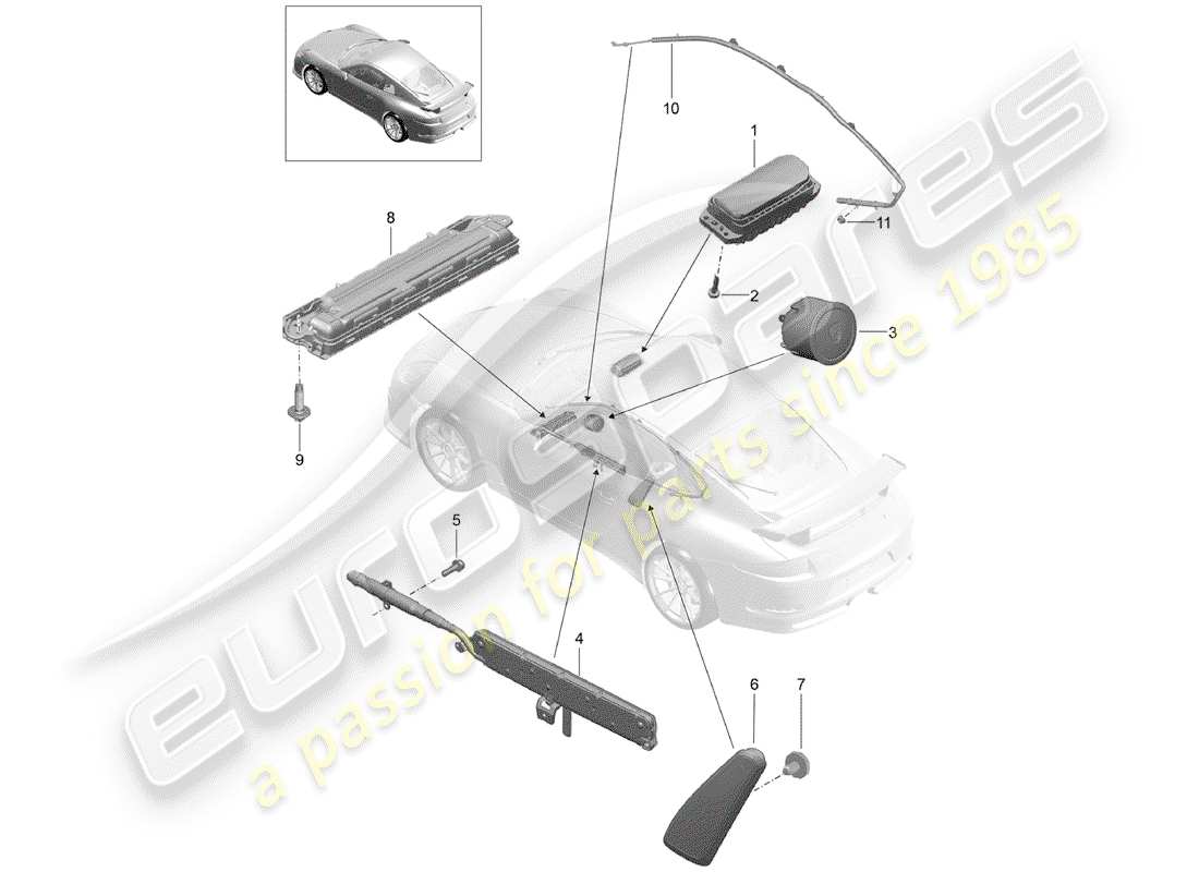 porsche 991r/gt3/rs (2019) schéma des pièces de l'airbag