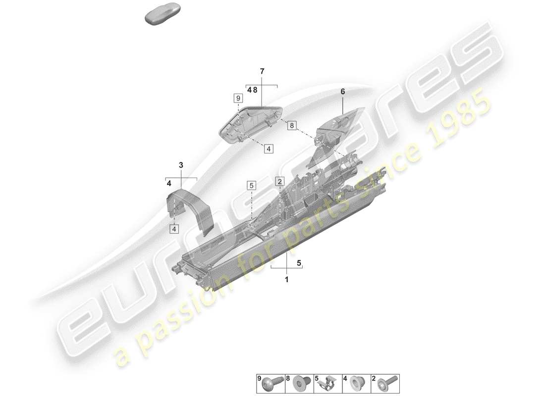porsche 2019 (992-1) console centrale schéma des pièces