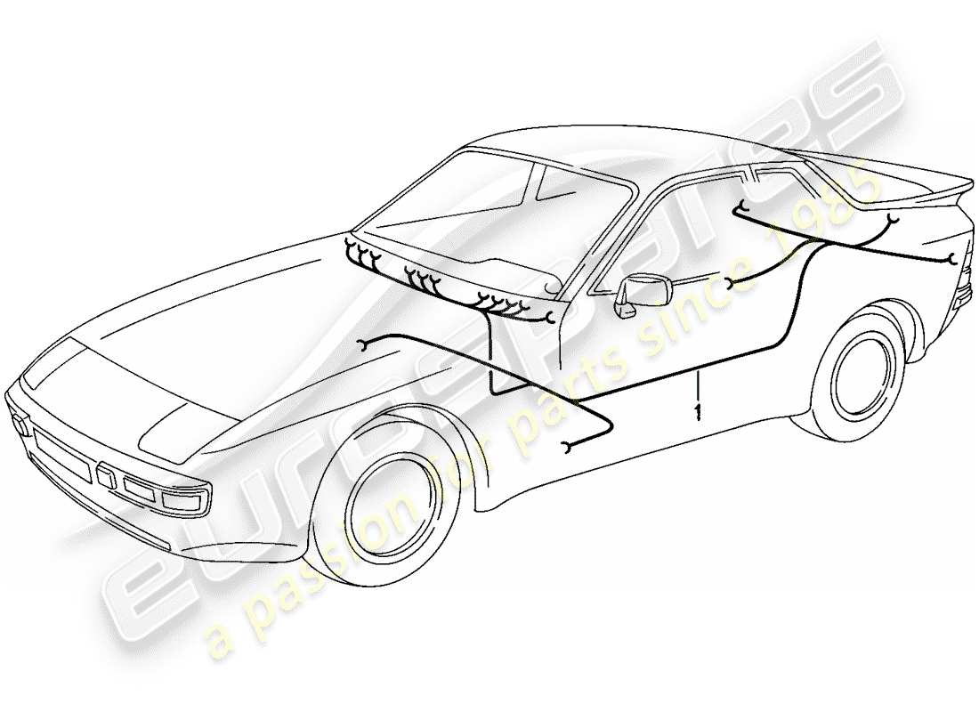 porsche 1988 (944) faisceau de câblage - habitacle passagers schéma des pièces