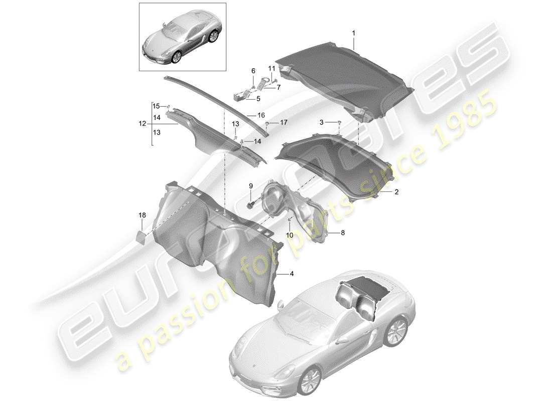 porsche 2015 (981 cayman) schéma des pièces des garnitures