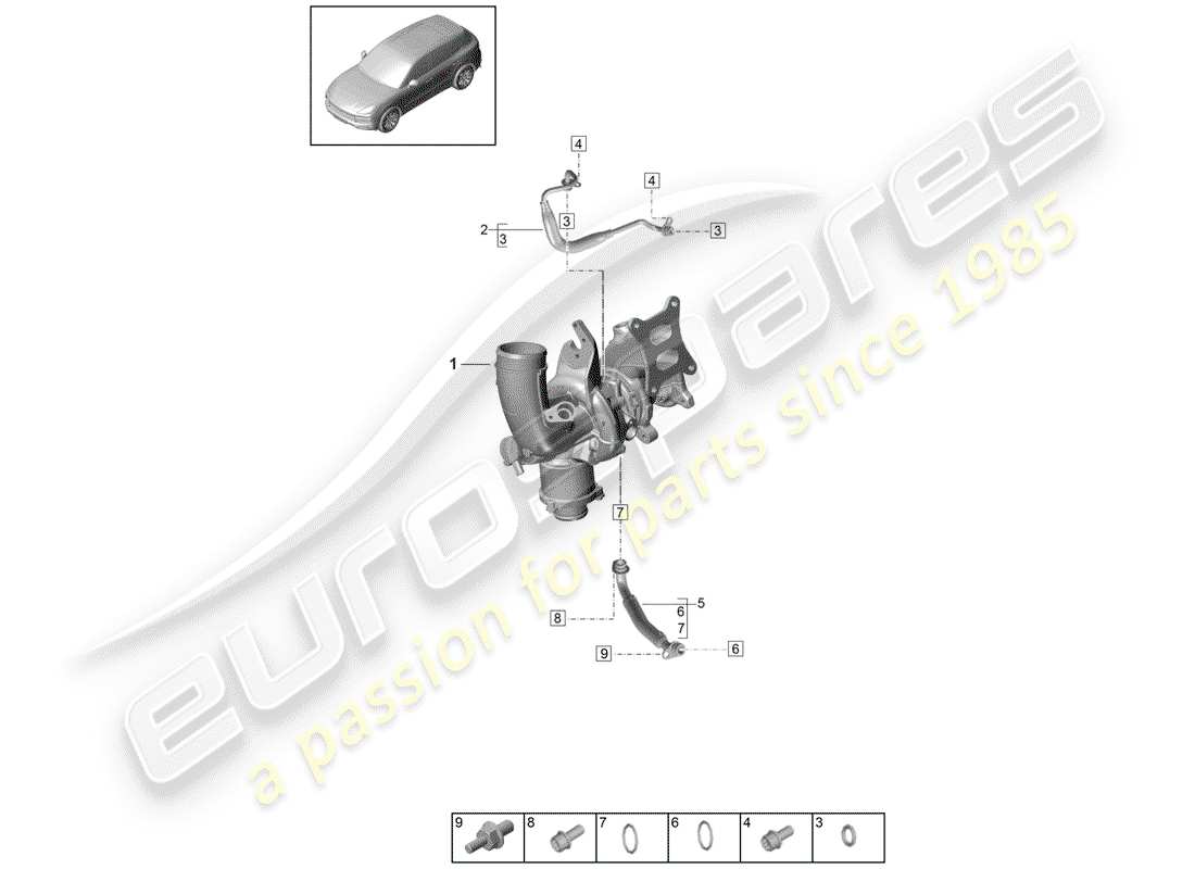porsche 2019 (cayenne e3 9ya/9yb) conduite de pression d'huile pour schéma des pièces