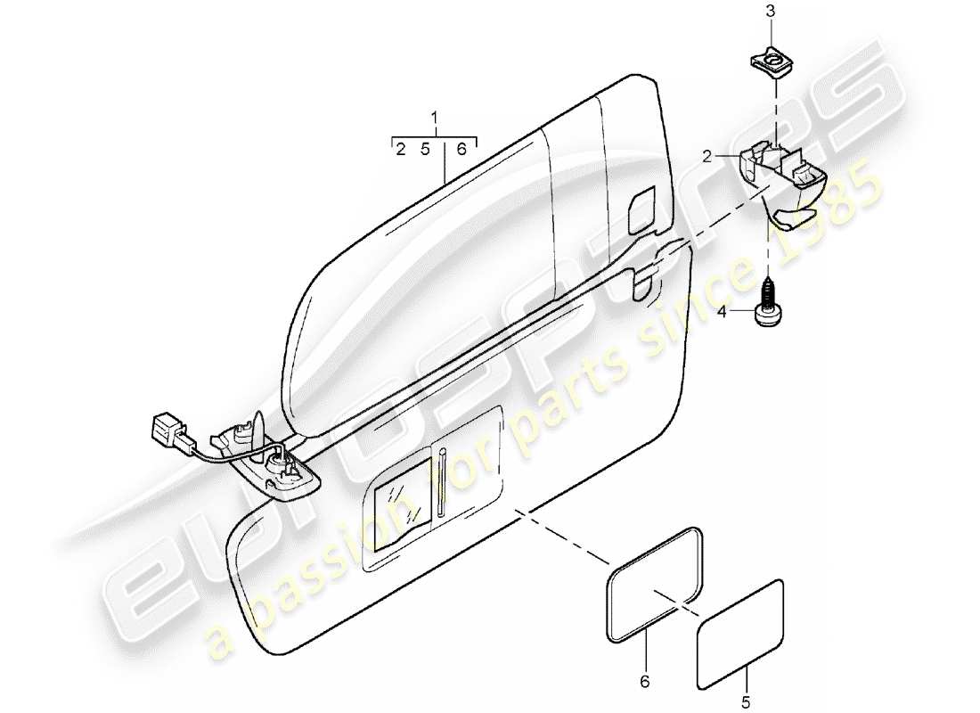 porsche 2003 (cayenne e1 9pa) diagramme des pièces des pare-soleil