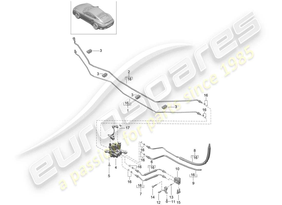 porsche 2016 (991-1 turbo) conduite hydraulique schéma des pièces