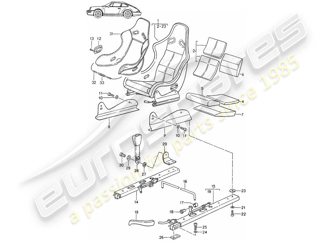 porsche 1991 (seats for 944/968/911/928) siège - complet - avec : - entièrement cuir - housse schéma des pièces