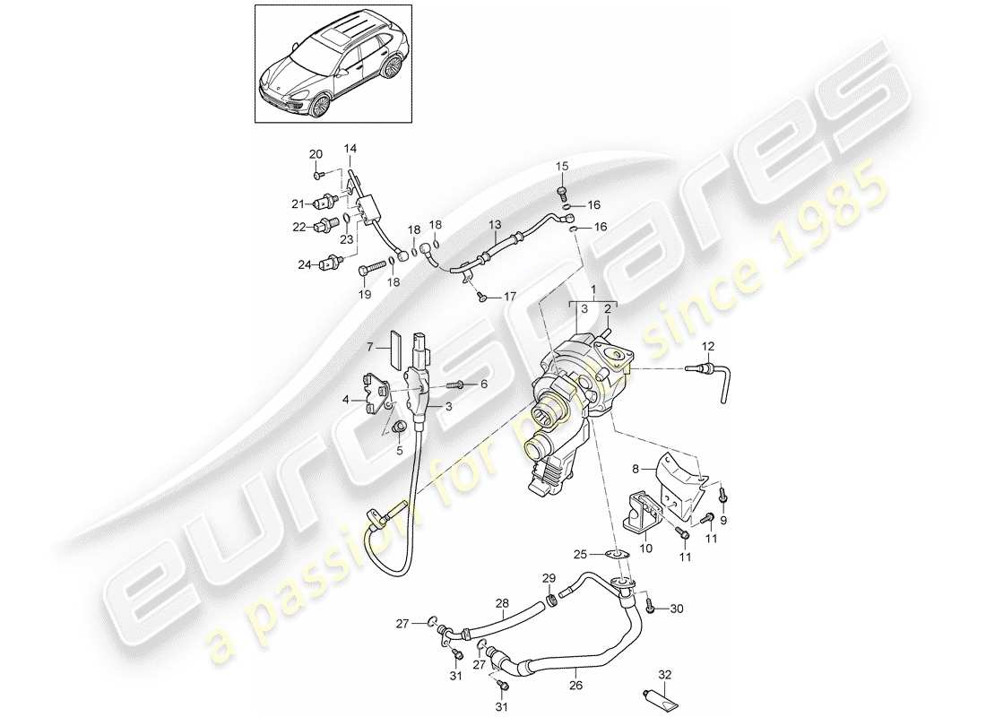 porsche 2017 (cayenne e2 92a) turbocompresseur de gaz d'échappement schéma des pièces