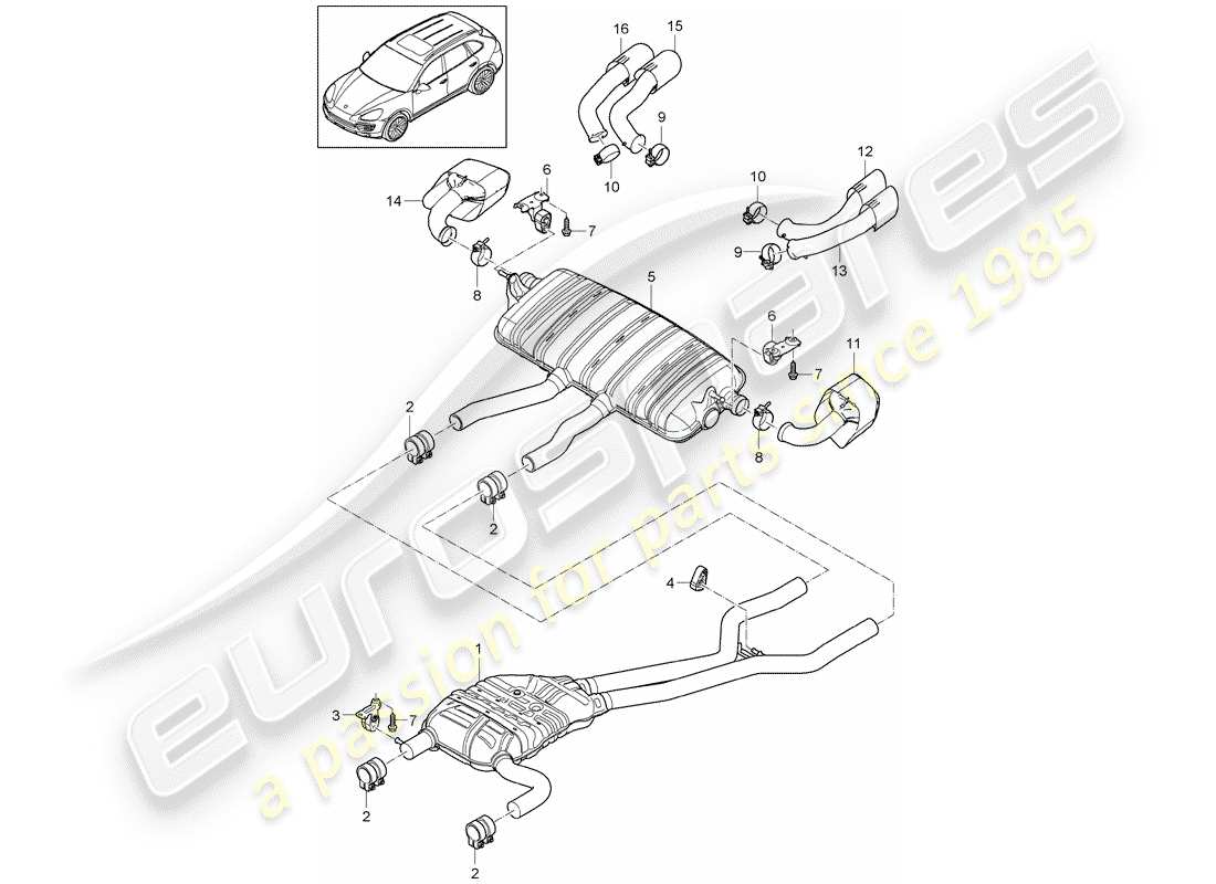 porsche 2017 (cayenne e2 92a) système d'échappement schéma des pièces