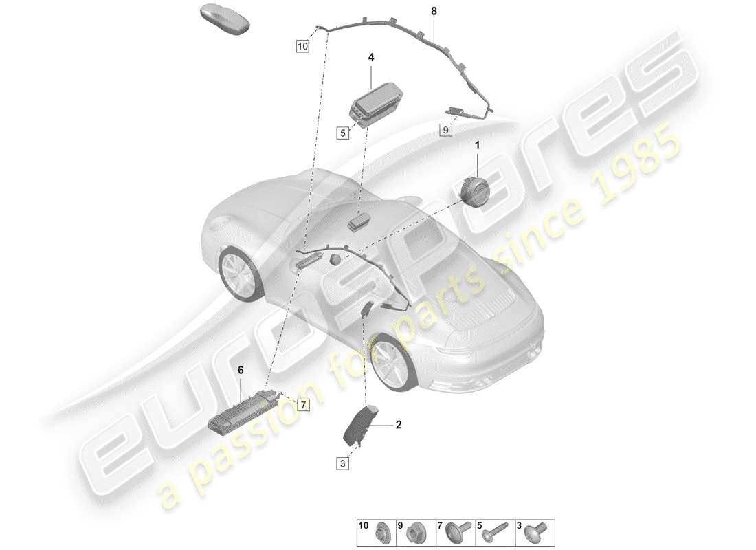 porsche 2019 (992-1) schéma des pièces de l'airbag